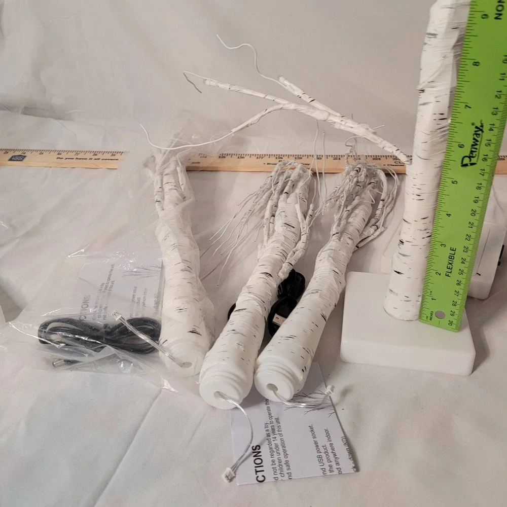 Set of 4 Pre-Lit White Birch Tabletop Trees 24 Inch LED Battery USB Operated